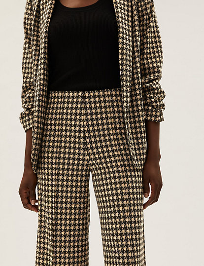 Jersey Dogtooth Wide Leg Trousers
