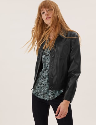 Faux leather hot sale trucker jacket