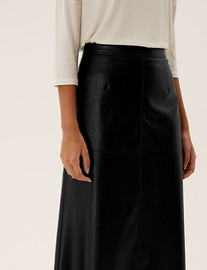 Faux Leather Croc Midi A-Line Skirt