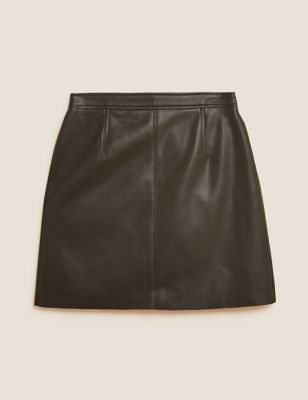 M&S Womens Faux Leather Mini A-Line Skirt
