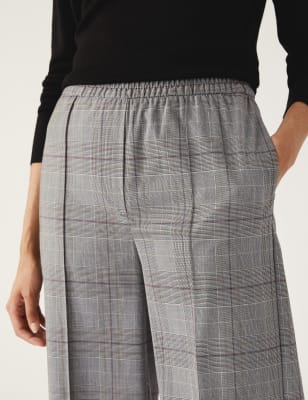 Grey check wide leg trousers sale