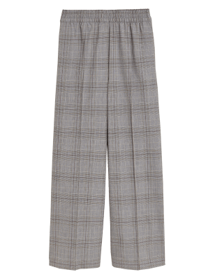 

Womens M&S Collection Checked Wide Leg Trousers - Grey Mix, Grey Mix