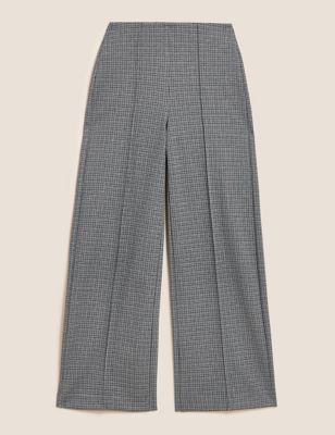 M&S Womens Jersey Checked Wide Leg Trousers