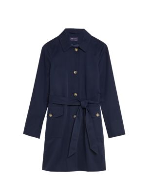 Womens M&S Collection Cotton Blend Belted Trench Coat - Navy