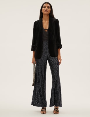 

Womens M&S Collection Sequin Wide Leg Trousers - Black, Black