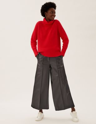 

Womens M&S Collection Faux Leather Wide Leg Culottes - Bitter Chocolate, Bitter Chocolate