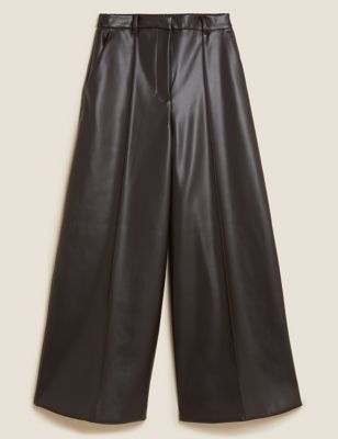 M&S Womens Faux Leather Wide Leg Culottes