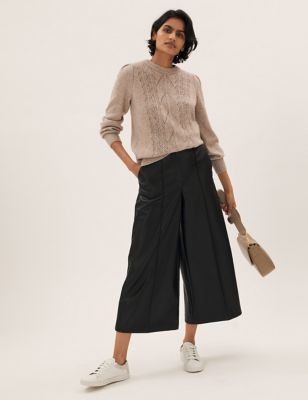 

Womens M&S Collection Faux Leather Wide Leg Culottes - Black, Black