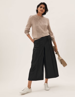 

Womens M&S Collection Hosenrock aus Kunstleder mit weitem Bein - Black, Black