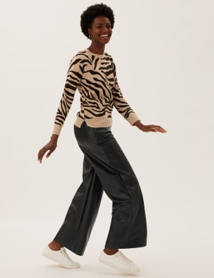 

Womens M&S Collection Faux Leather Wide Leg Trousers - Black, Black