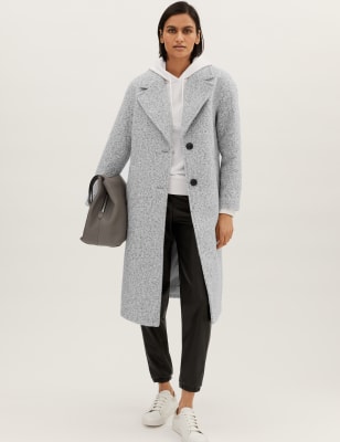 

Womens M&S Collection Textured Single Breasted Longline Coat - Grey Mix, Grey Mix