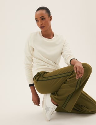 

Womens M&S Collection Side Stripe Wide Leg Trousers - Dark Khaki, Dark Khaki
