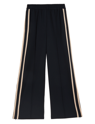 

Womens M&S Collection Side Stripe Wide Leg Trousers - Black, Black