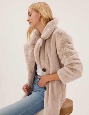 

Womens M&S Collection Faux Fur Longline Coat - Fawn, Fawn