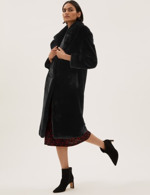 

Womens M&S Collection Faux Fur Longline Coat - Black, Black