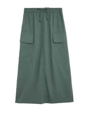 

M&S Collection Falda multiusos maxi a media pierna con abertura lateral de saténWomens - Smokey Green, Smokey Green