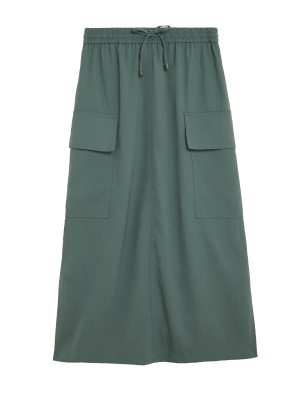 

Womens M&S Collection Midaxirock im Utility-Stil aus Satin mit Seitenschlitz - Smokey Green, Smokey Green