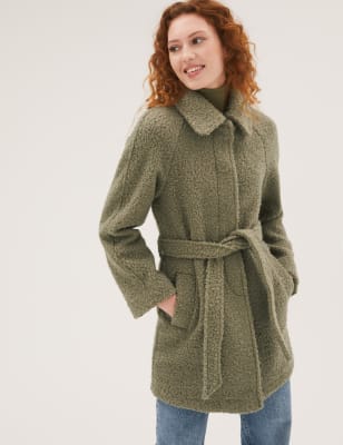 

Womens M&S Collection Textured Belted Short Wrap Coat - Khaki, Khaki
