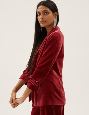 

Womens M&S Collection Velvet Ruched Sleeve Blazer - Deep Red, Deep Red