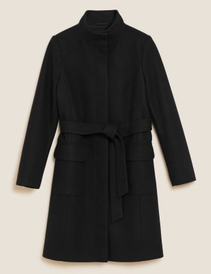 

Womens M&S Collection Belted Funnel Neck Coat - Black, Black