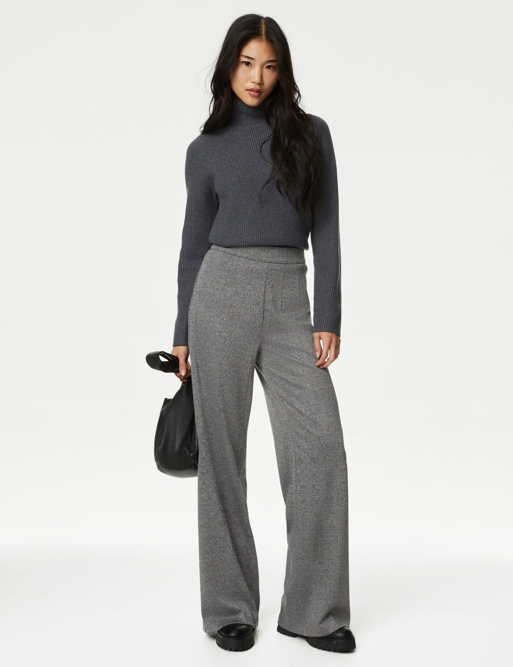 Jersey Checked Wide Leg Trousers image 1