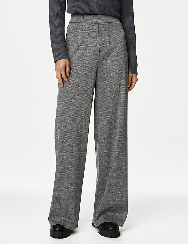 Jersey Checked Wide Leg Trousers - HK