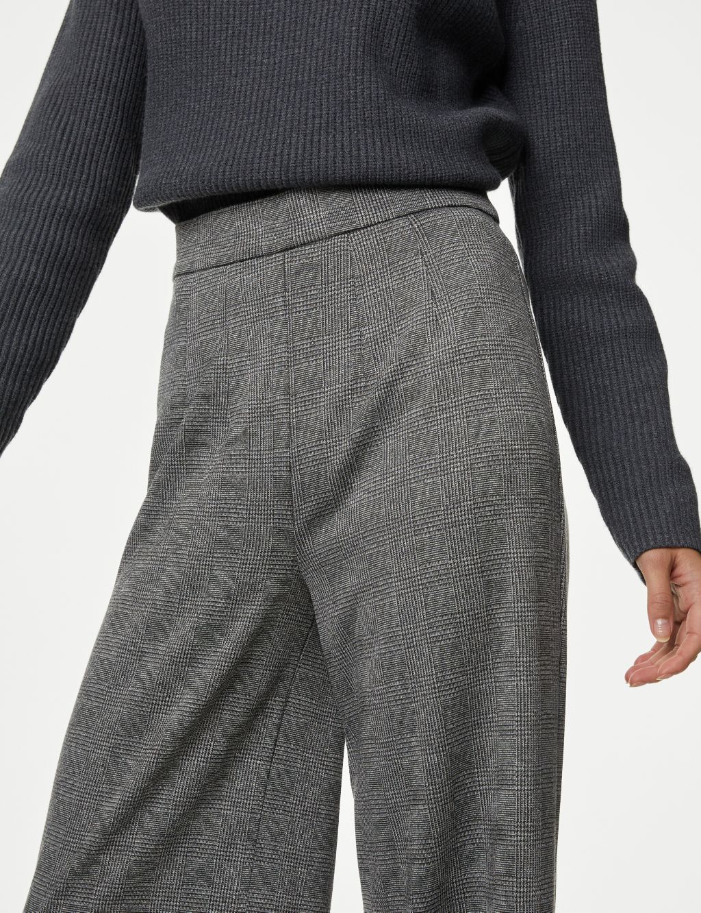 Jersey Checked Wide Leg Trousers image 4