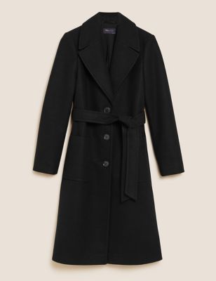 

Womens M&S Collection Belted Single Breasted Tailored Coat - Black, Black