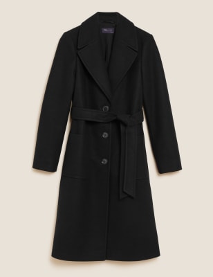 

Womens M&S Collection Figurbetonter einreihiger Mantel mit Gürtel - Black, Black