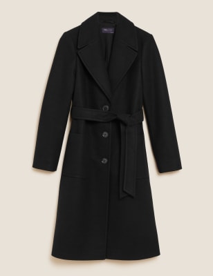 

Womens M&S Collection Belted Single Breasted Tailored Coat - Black, Black