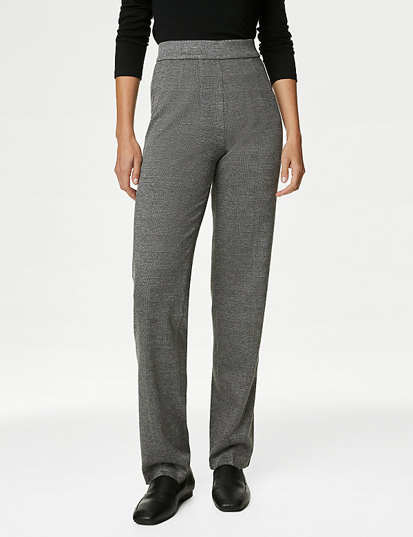 Jersey Checked Straight Leg Trousers - MN