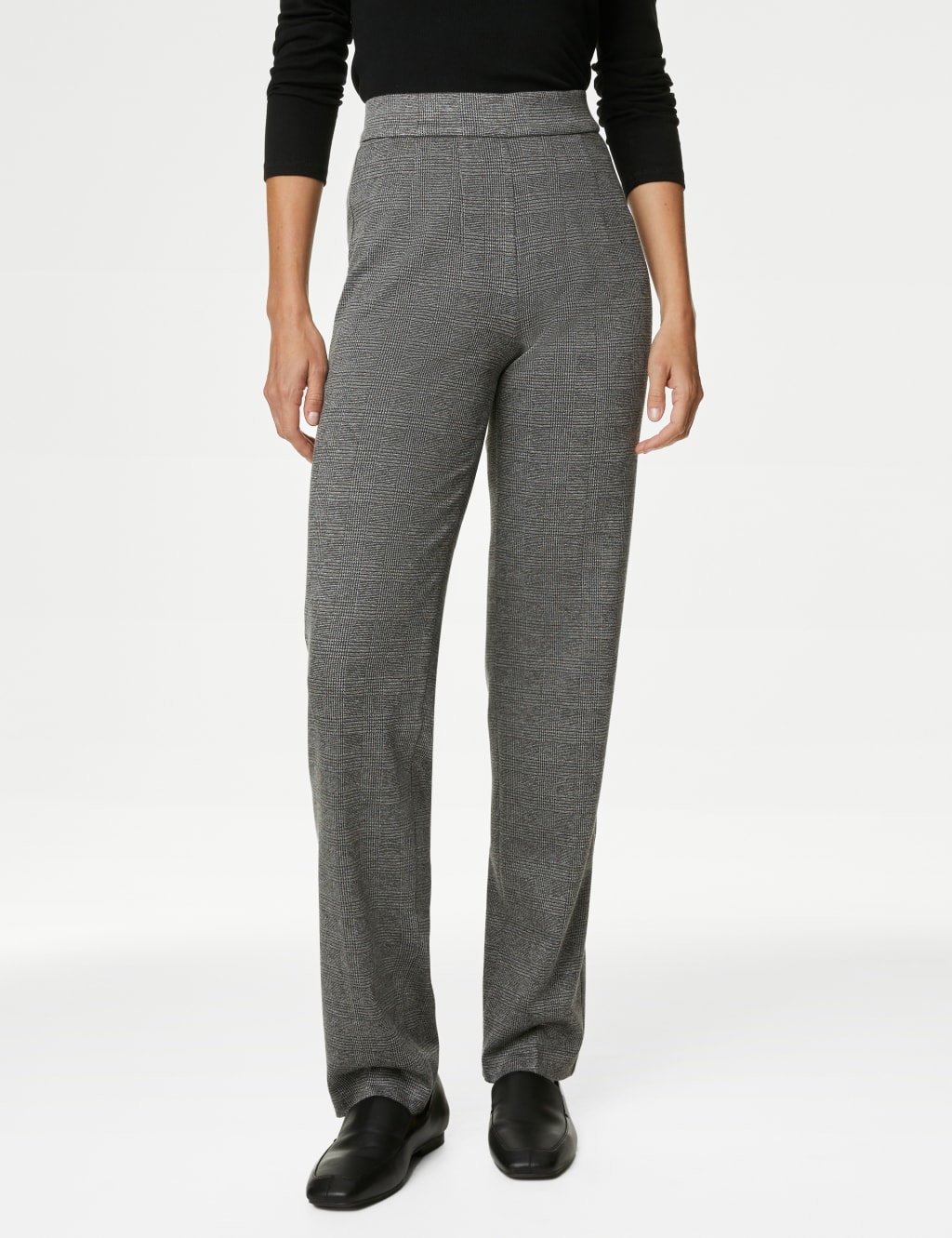 Jersey Checked Straight Leg Trousers image 3