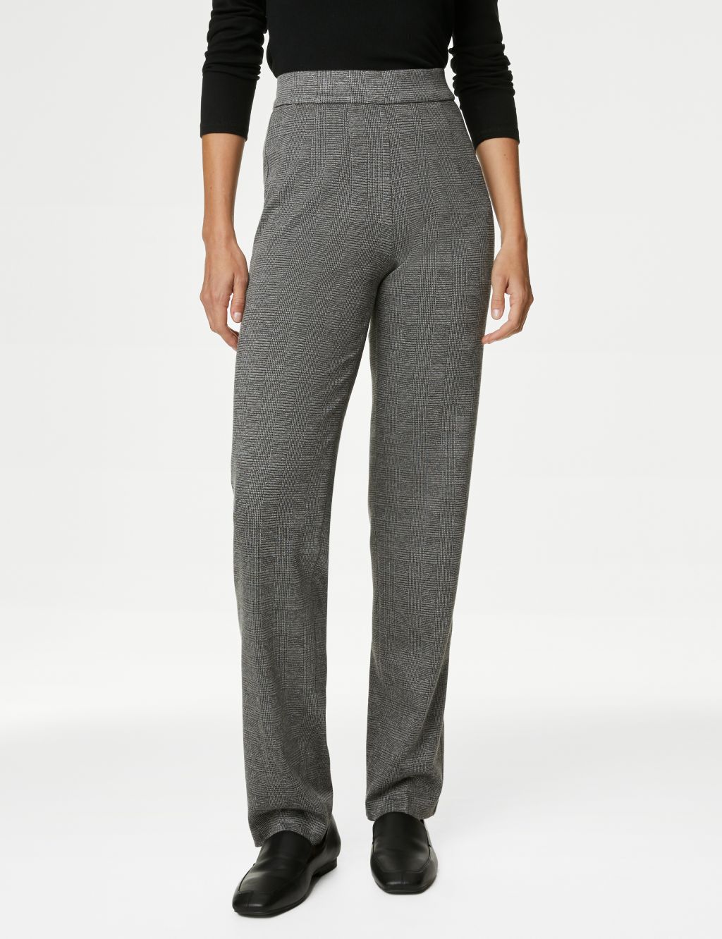 Jersey Checked Straight Leg Trousers image 4