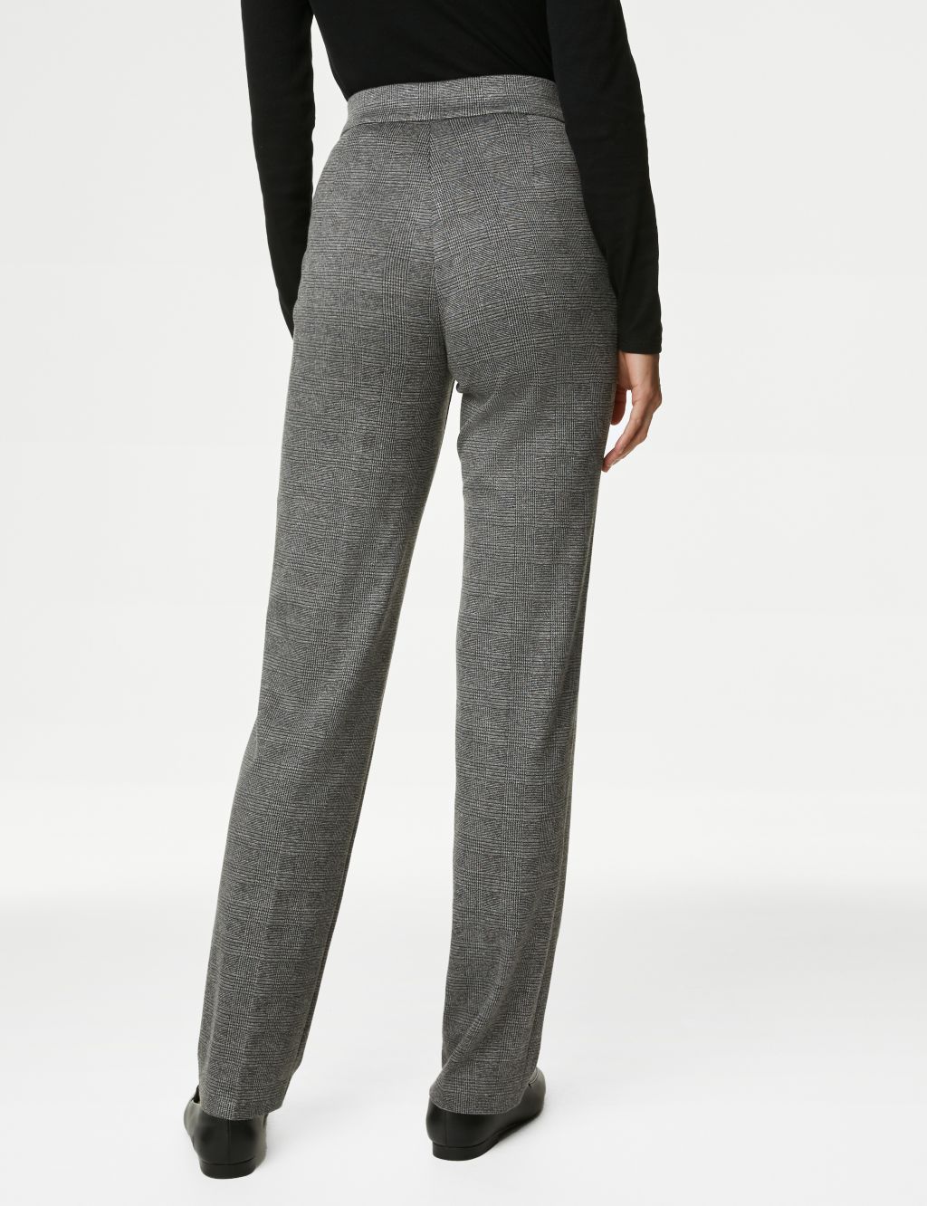 Jersey Checked Straight Leg Trousers image 4