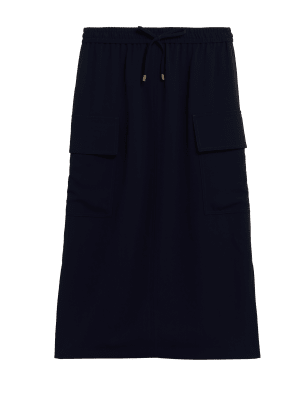 

Womens M&S Collection Seitlich geschlitzter Midirock im Utility-Stil - Navy, Navy