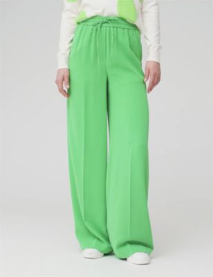 M&S Womens Crepe Drawstring Wide Leg Trousers - 8LNG - Emerald, Emerald,Sapphire,Dark Navy,Black