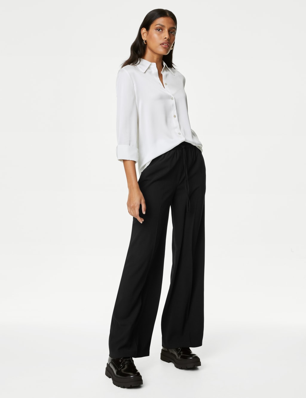 Crepe Drawstring Wide Leg Trousers image 1