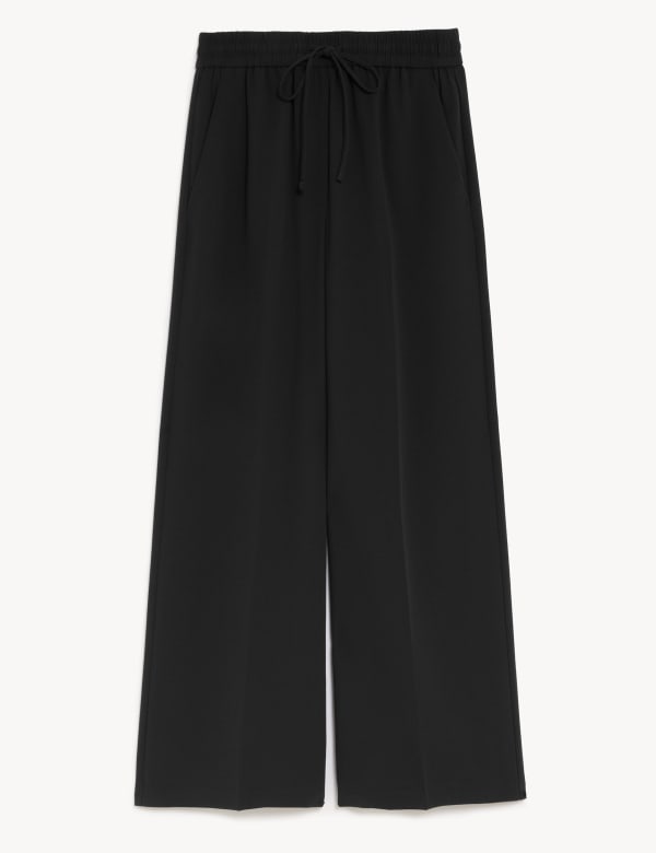 Crepe Drawstring Wide Leg Trousers