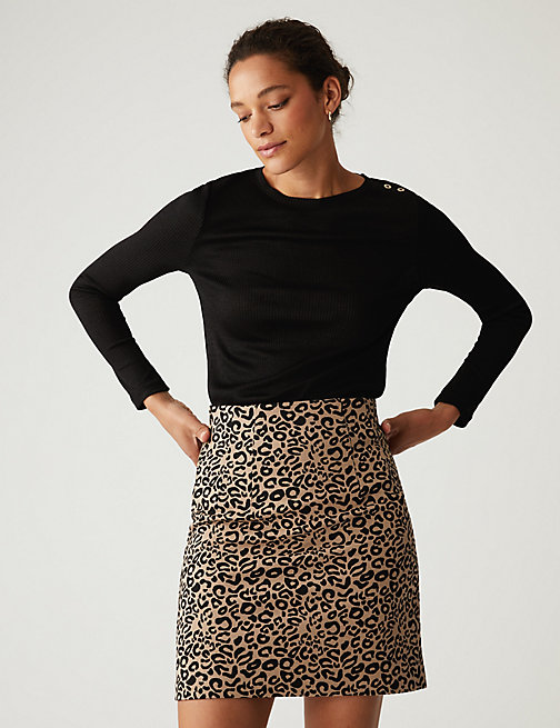 Marks And Spencer Womens M&S Collection Jersey Animal Print Mini A-Line Skirt - Natural Mix