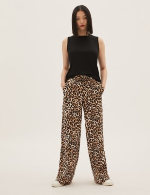 Crepe Animal Print Wide Leg Trousers