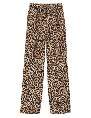 

Womens M&S Collection Crepe Animal Print Wide Leg Trousers - Black Mix, Black Mix