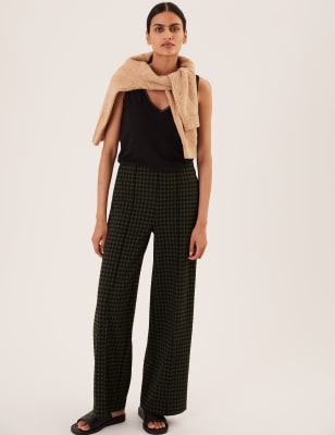 Jersey Dogtooth Wide Leg Trousers