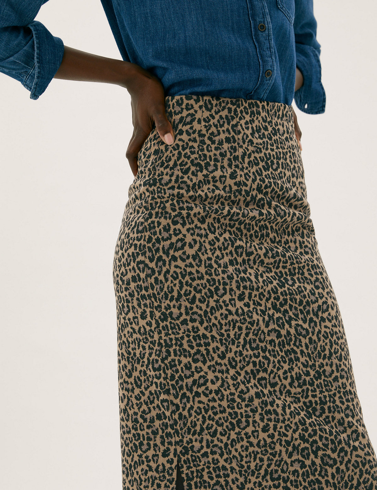 Jersey Animal Jacquard Side Split Midi Skirt
