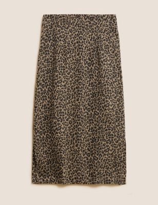 M&S Womens Jersey Animal Jacquard Side Split Midi Skirt