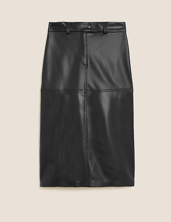 Faux Leather Midi A-Line Skirt - SA