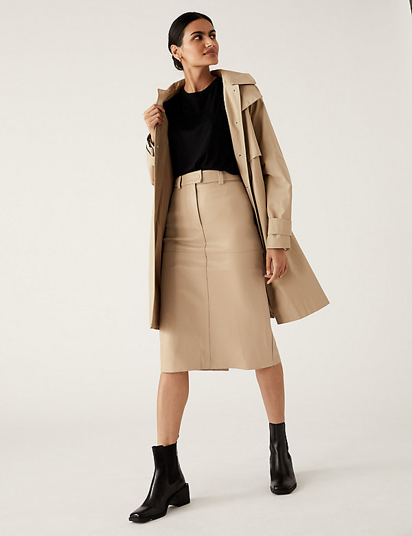 Faux Leather Midi A-Line Skirt - KR