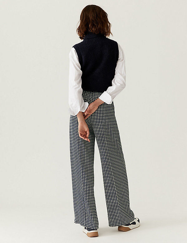 Pantalon large en crêpe à motif géométrique