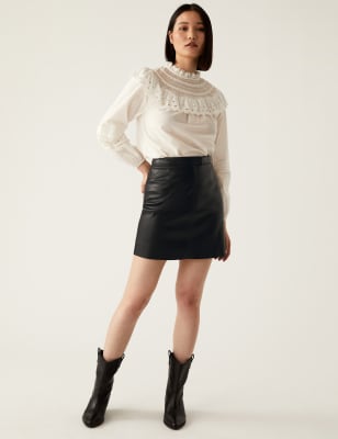 Faux Leather Embossed Mini Skirt