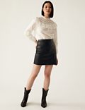 Faux Leather Embossed Mini Skirt