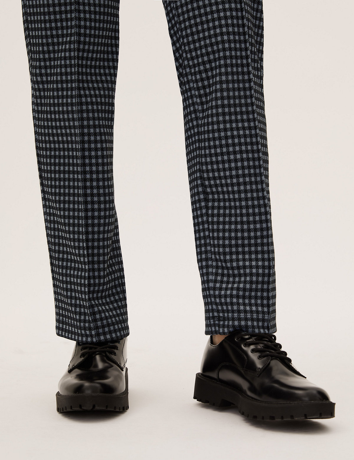 Jersey Checked Straight Leg Trousers